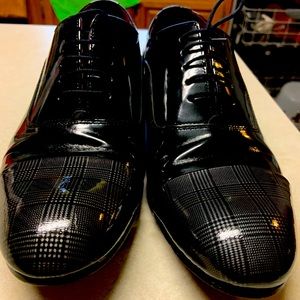 Ted Baker London Archeey 2 Black Tuxedo Dress Shoe with Gray Plaid Cap size 11